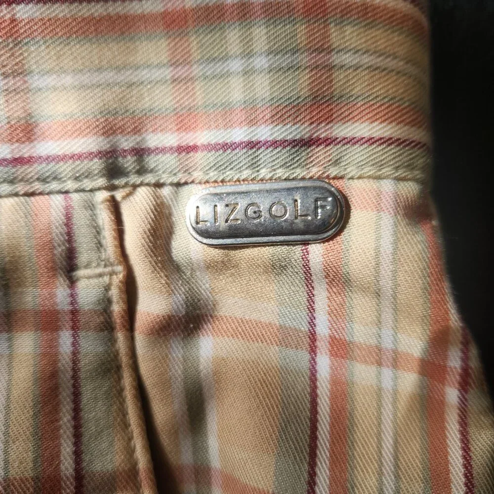 LIZ CLAIBORNE Liz Golf Skort Skirt Size 14 Yellow Beige Green Plaid EUC‎